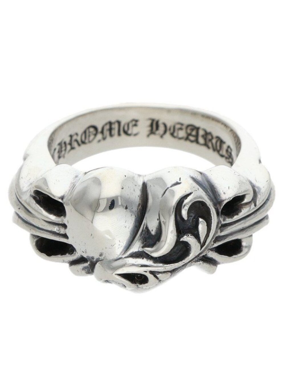 Chrome Hearts Flrl Cross Hrt Floral Heart Silver Ring